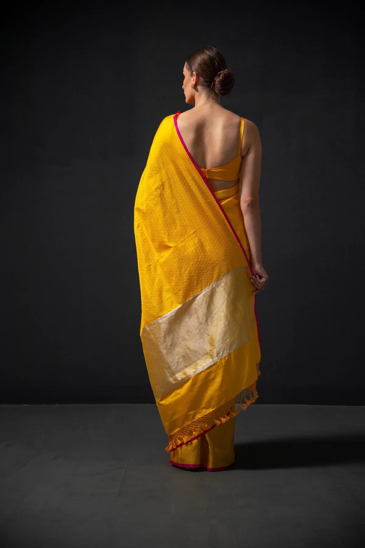 Yellow Satin Tanchoi Handloom Banarasi Saree