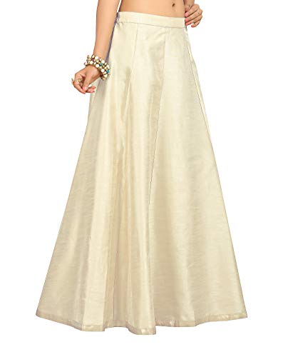 Cream Raw Silk Skirt | Elastic Waist, 40" Length