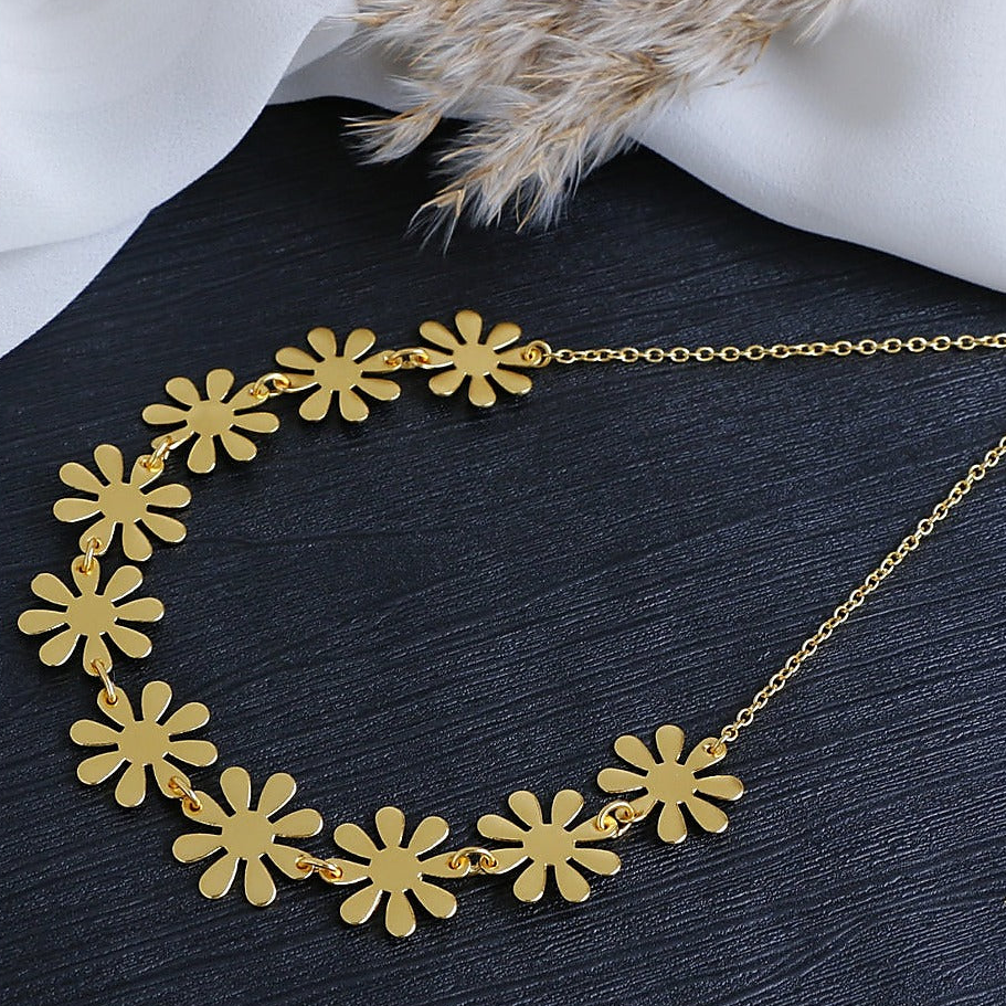 Floral Choker Set - Gold Tone with Matching Stud Earrings