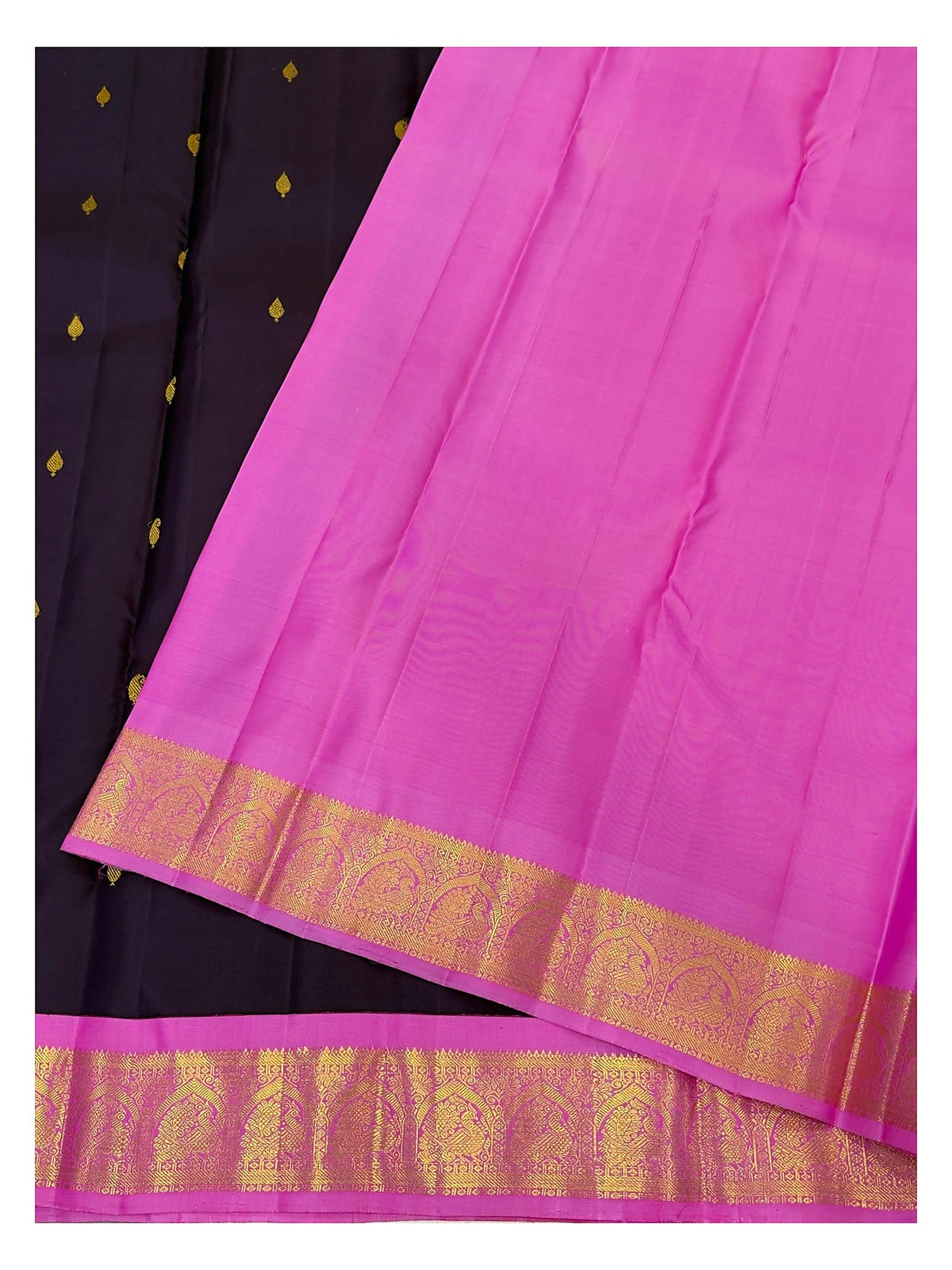 Handwoven Kanchipuram Silk Saree - Deep Purple with Pink Border