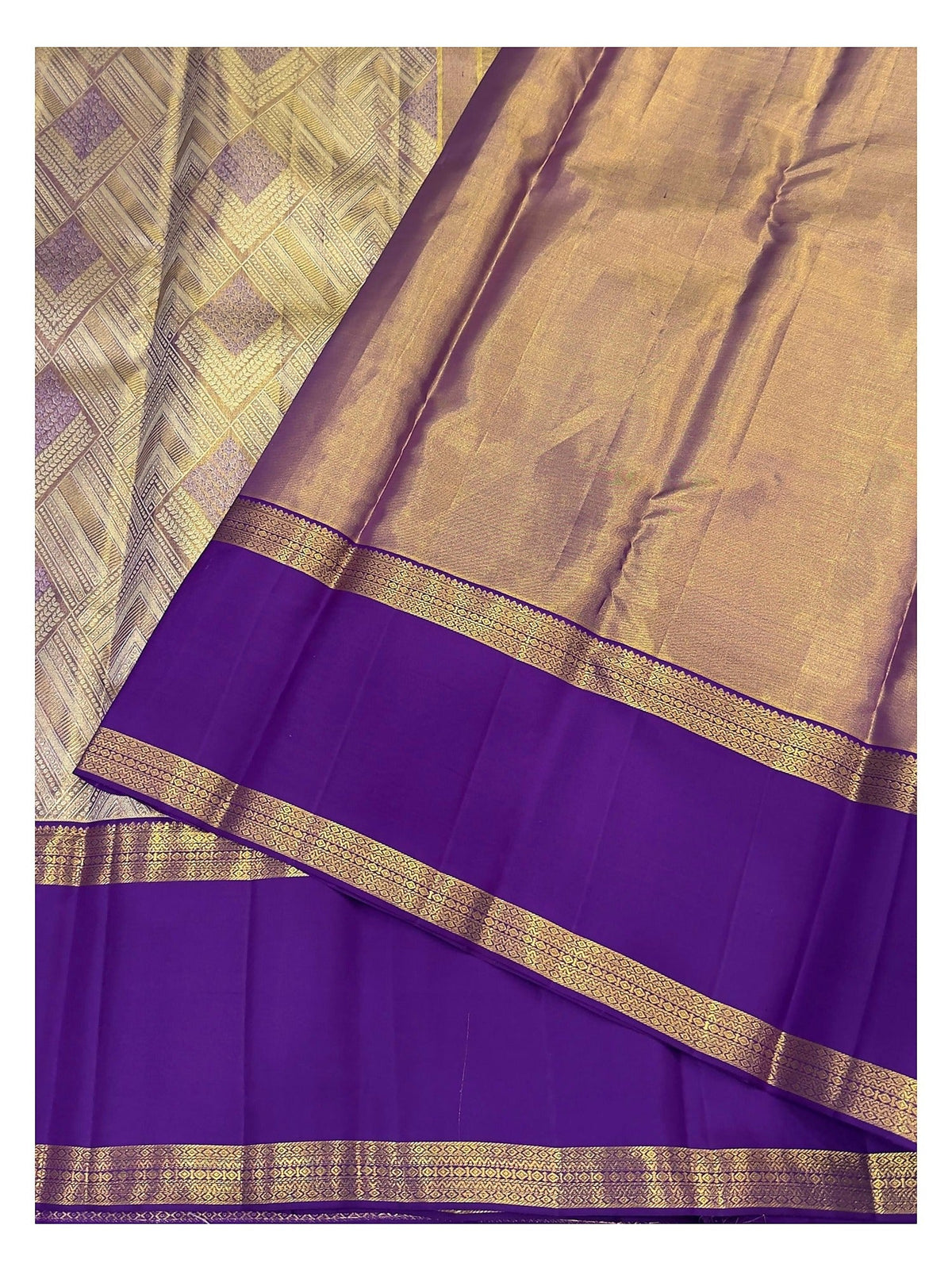 Handwoven Kanchipuram Silk Saree - Royal Purple with Gold Zari Pallu