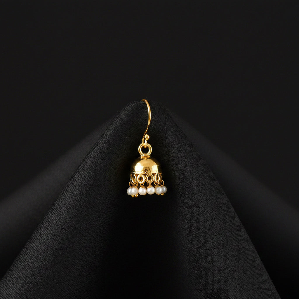 Jhumka Earrings - Gold Tone with Pearl Detail front view