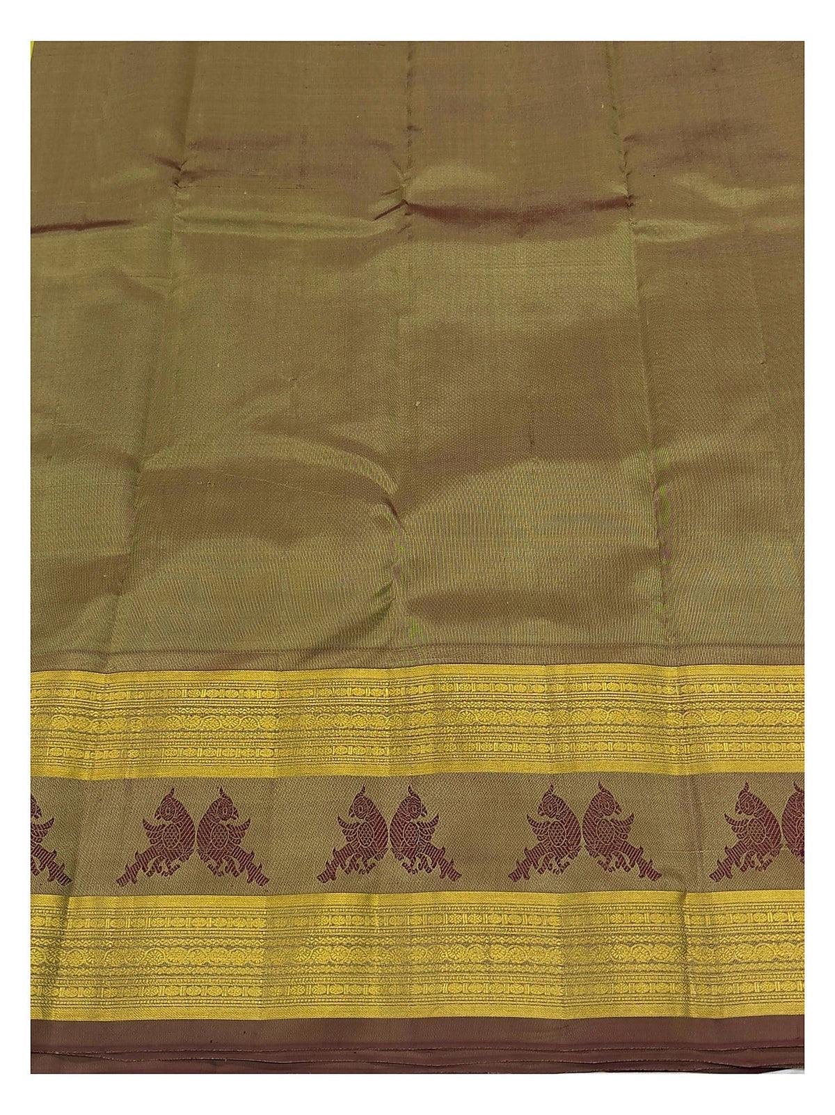 Olive Green Handwoven Kanchipuram Silk Saree with Contrast Motif Border