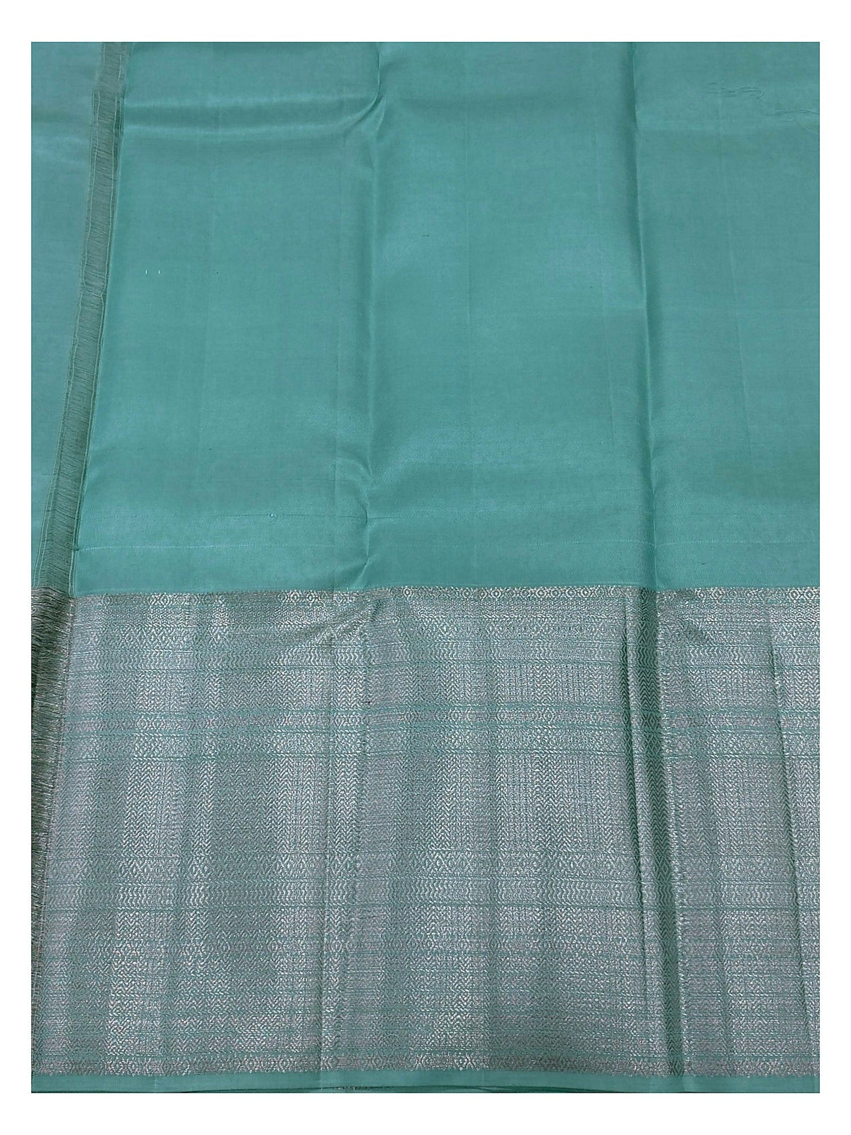 Sea Green Handwoven Kanchipuram Silk Saree with Silver Woven Motifs and Rich Silver Pallu