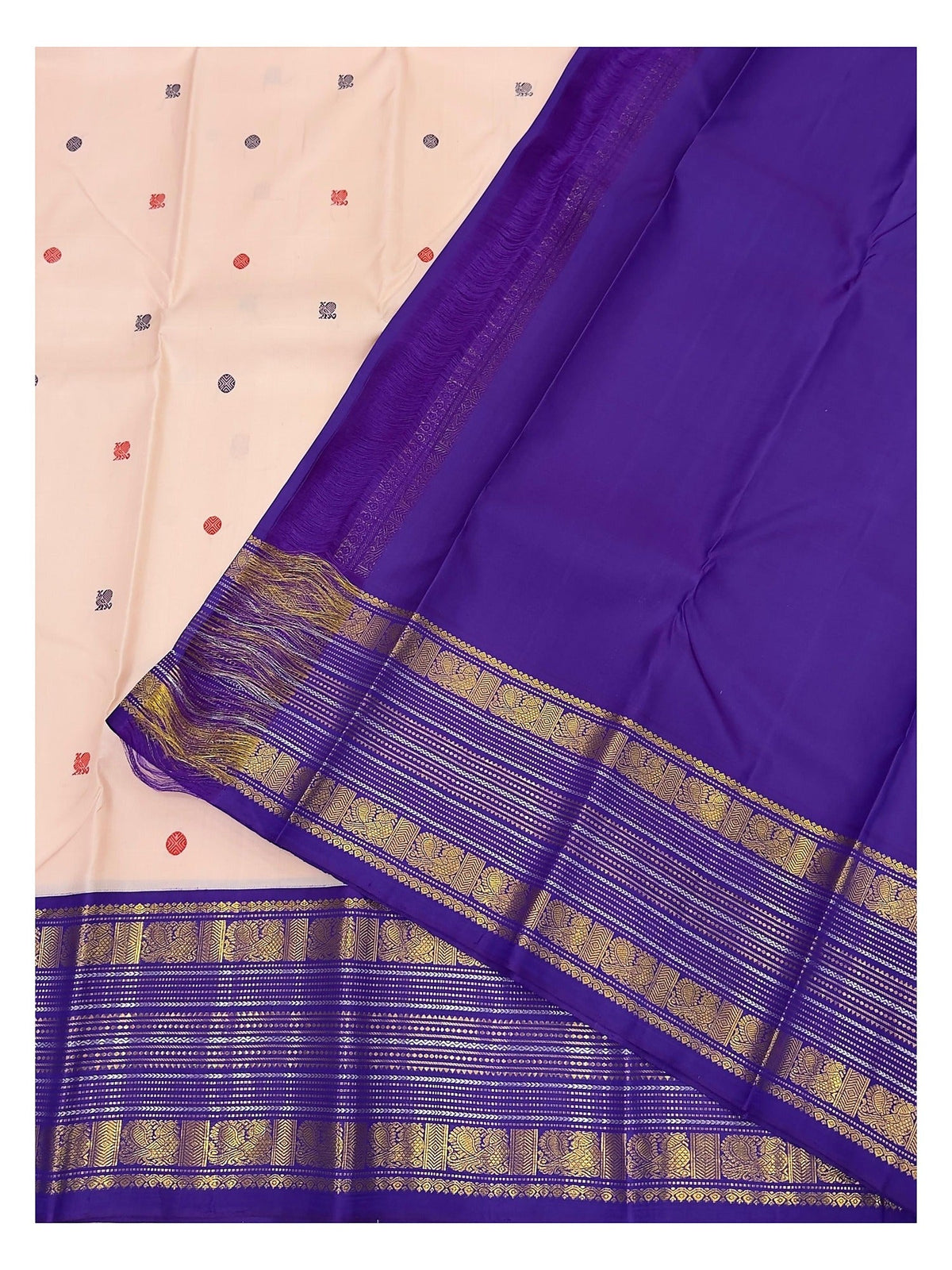 Soft Pink Handwoven Kanchipuram Silk Saree with Royal Purple Zari Border