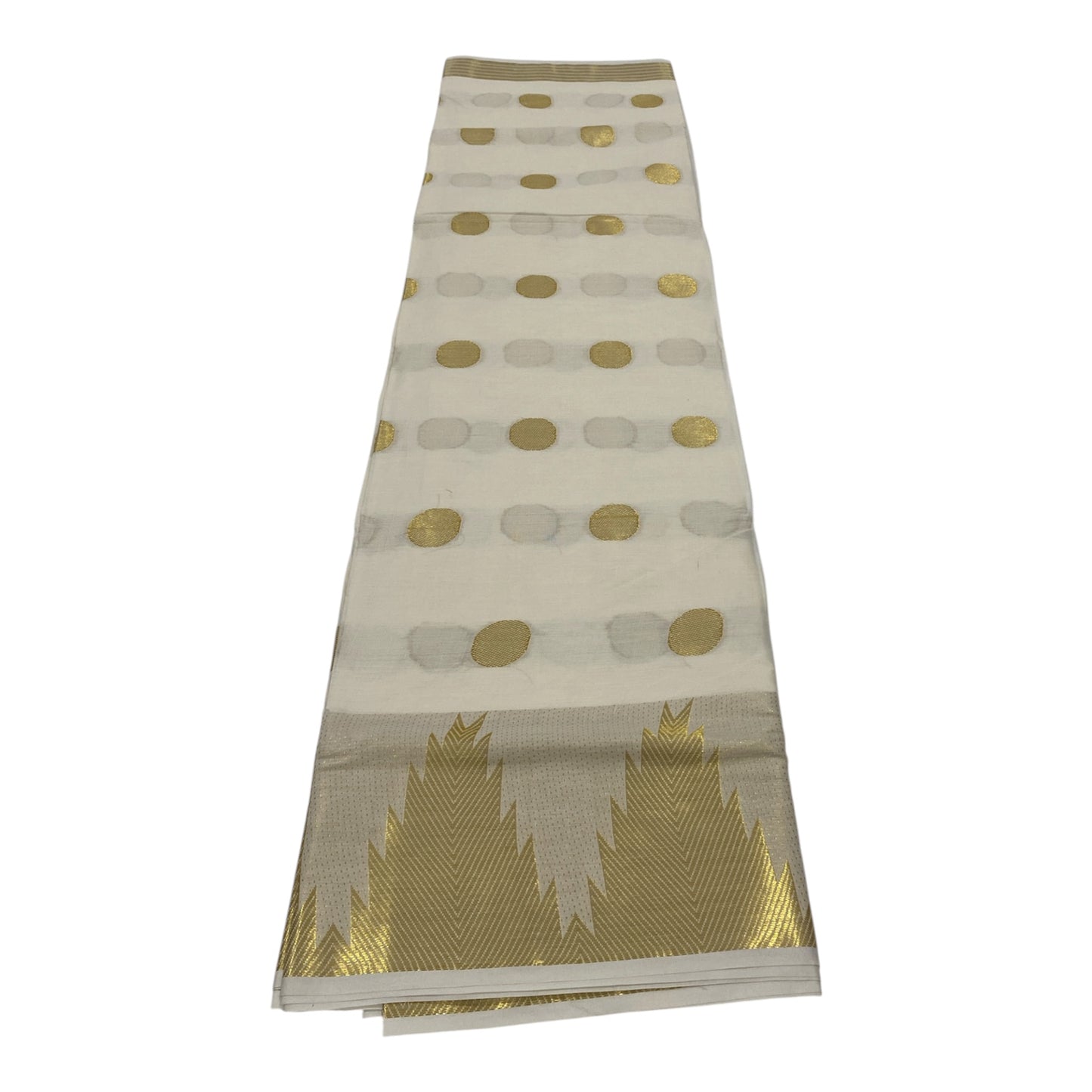 Premium Cotton Handloom Replica Saree in Off-White with Polka Dots and Temple Border
