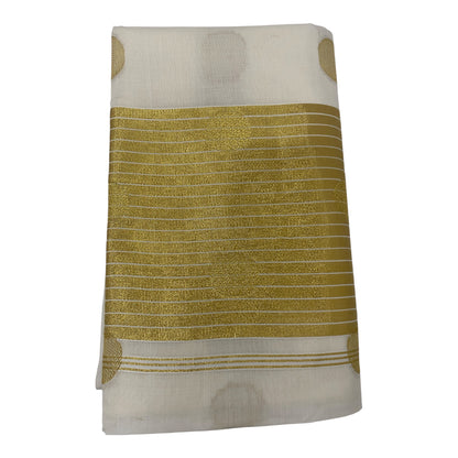 Premium Cotton Handloom Replica Saree in Off-White with Polka Dots and Temple Border