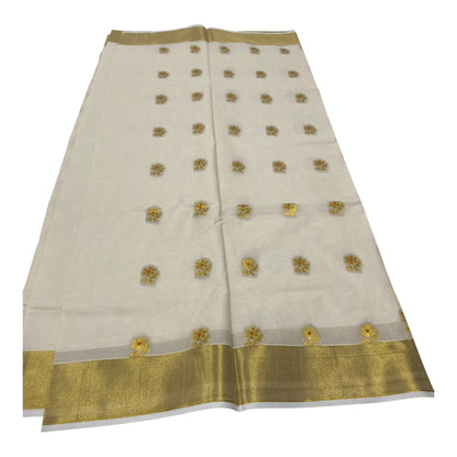 Premium Cotton Saree in Cream with Gold and Orange Floral Motifs