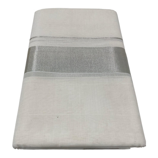 Premium Kerala Handloom Silver Border Mundu