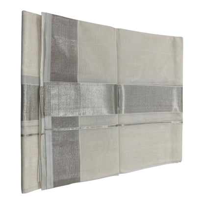 Premium Kerala Handloom Silver Border Mundu