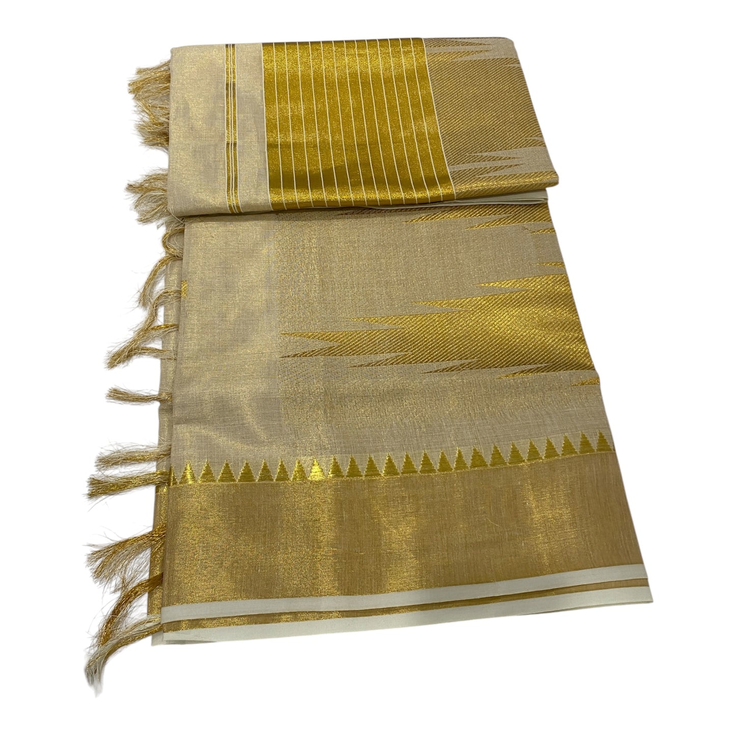 Premium Onam Tissue Saree in Gold with Temple Butta Work