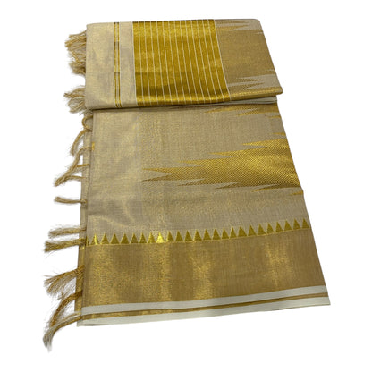 Premium Onam Tissue Saree in Gold with Temple Butta Work