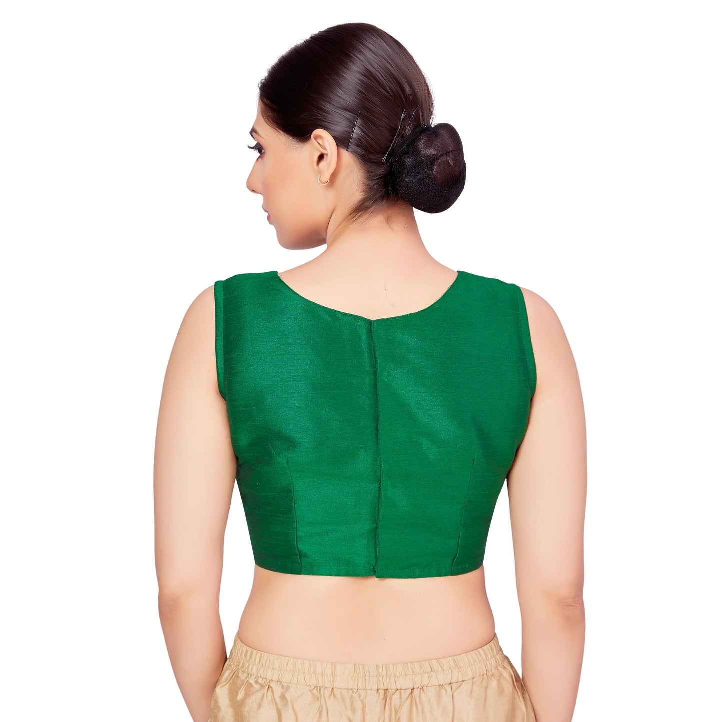 Silk Sleeveless Saree Blouse for Women in Jet Polyester - Green