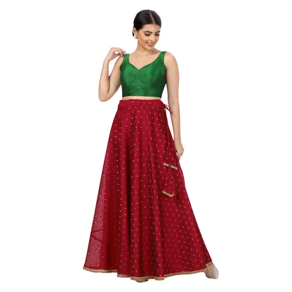 Maroon Chanderi Silk Lehenga Skirt - Free Size