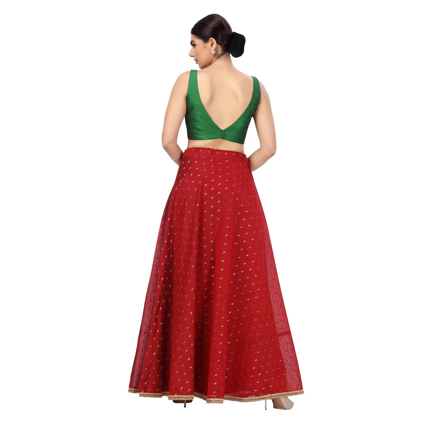 Maroon Chanderi Silk Lehenga Skirt - Free Size