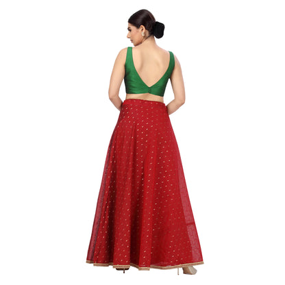 Maroon Chanderi Silk Lehenga Skirt - Free Size