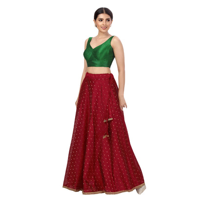 Maroon Chanderi Silk Lehenga Skirt - Free Size