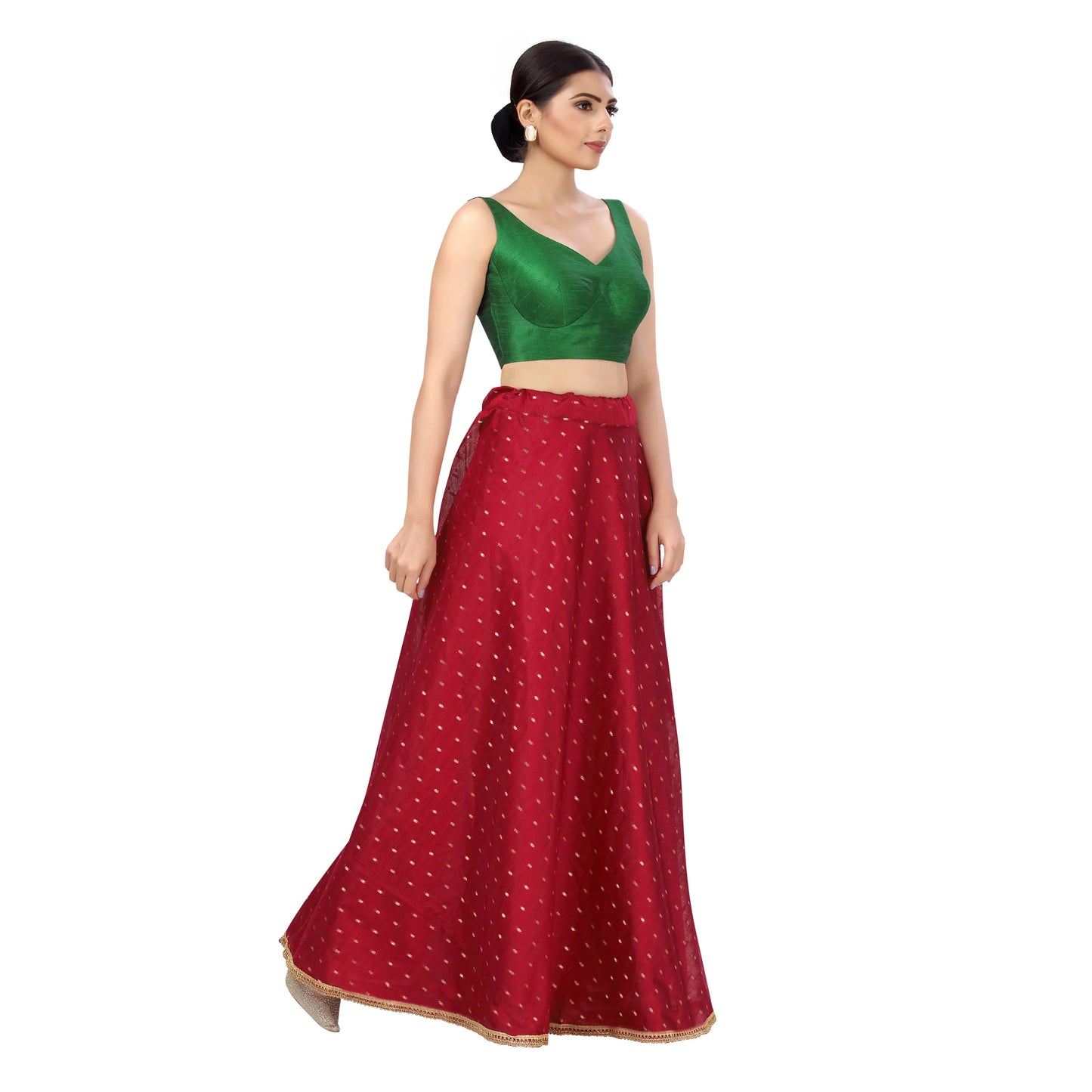 Maroon Chanderi Silk Lehenga Skirt - Free Size
