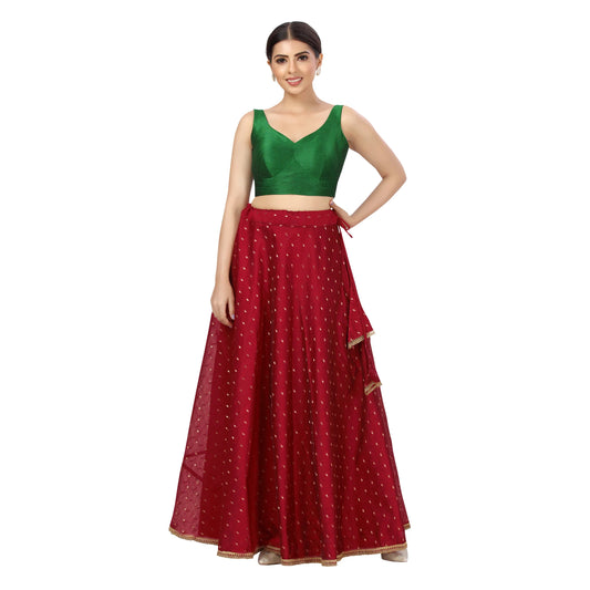Maroon Chanderi Silk Lehenga Skirt - Free Size