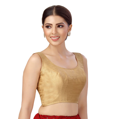 Polyester Sleeveless Saree Blouse - Gold