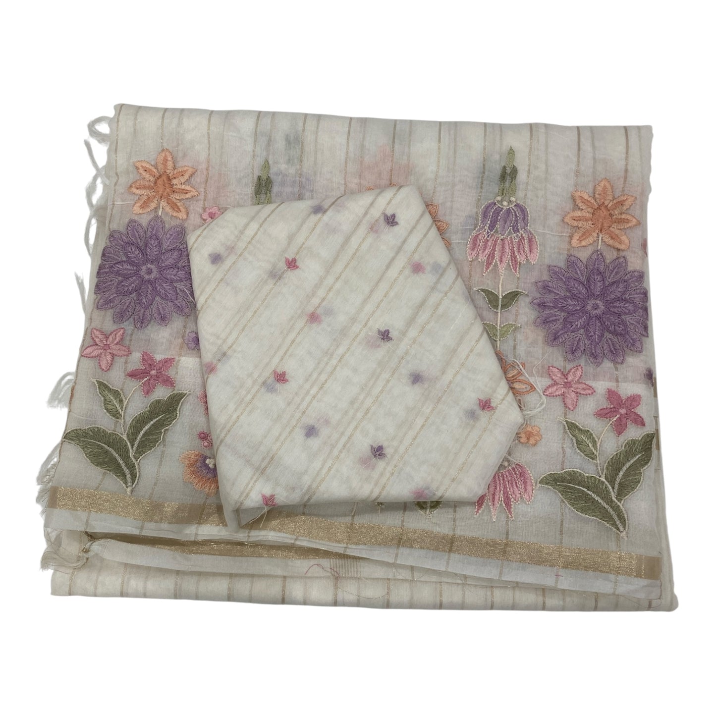 Fancy Chanderi Saree in Off White with All-Over Thread Work