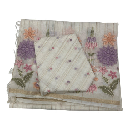Fancy Chanderi Saree in Off White with All-Over Thread Work