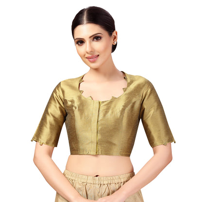 Plain Silky Saree Blouse - Dark Gold