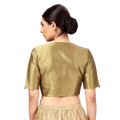 Plain Silky Saree Blouse - Dark Gold