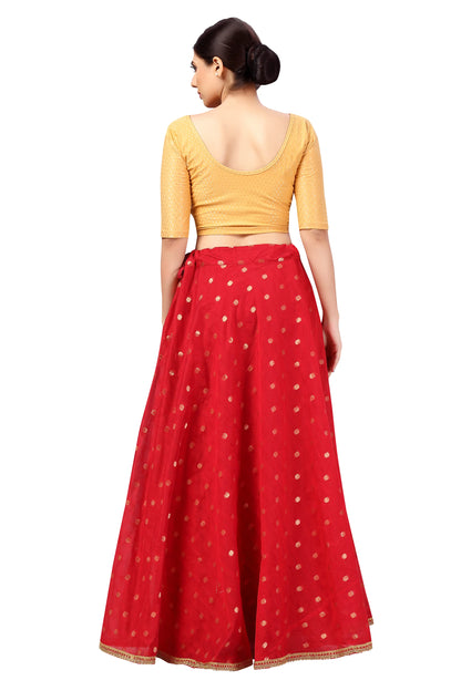 Chanderi Silk Skirt with Crepe Lining —Red, 41" Length