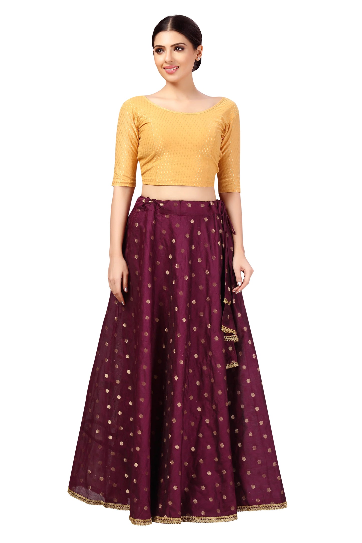 Chanderi Silk Skirt with Soft Crepe Lining — Wine, 41" Length