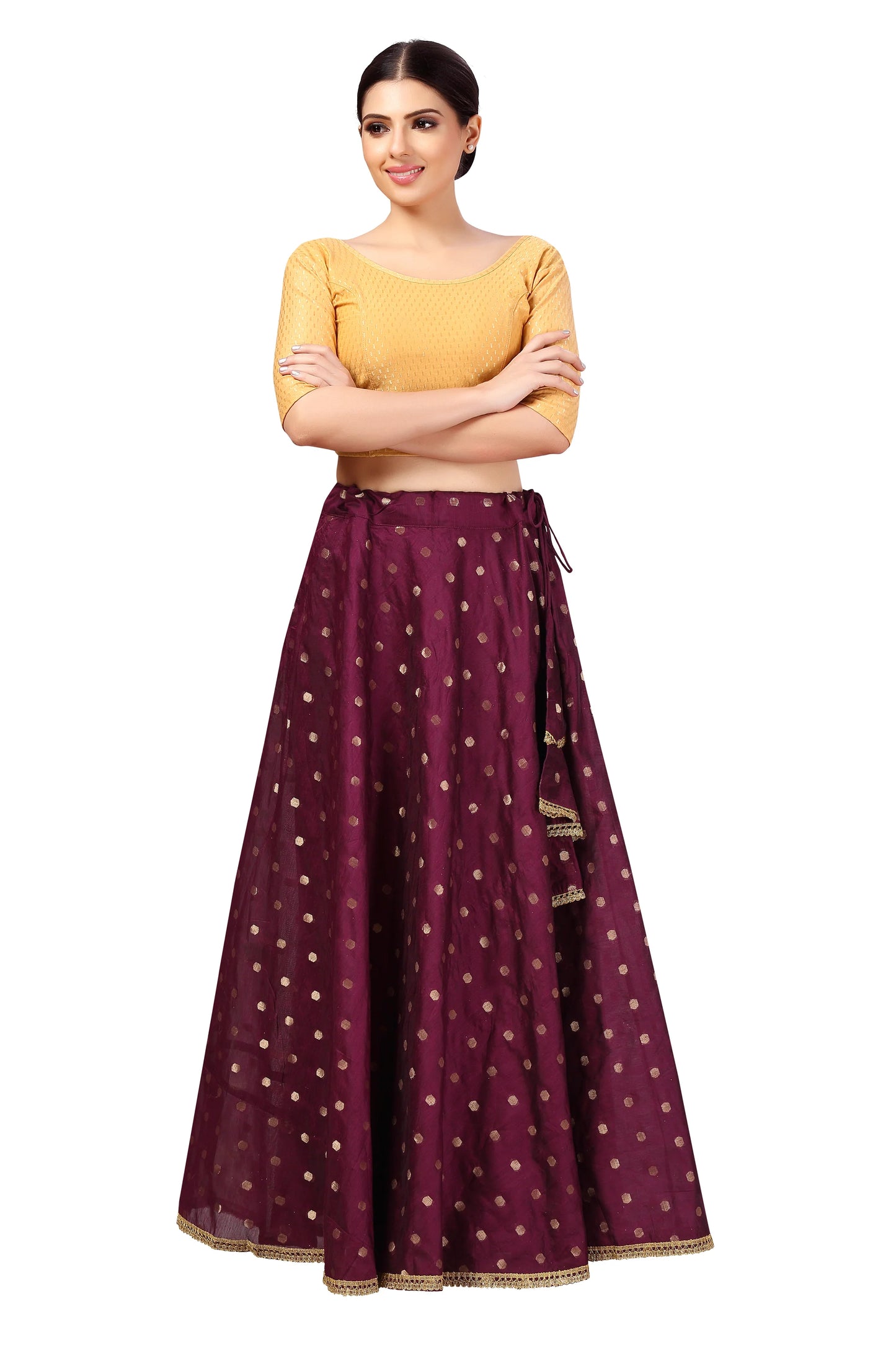 Chanderi Silk Skirt with Soft Crepe Lining — Wine, 41" Length