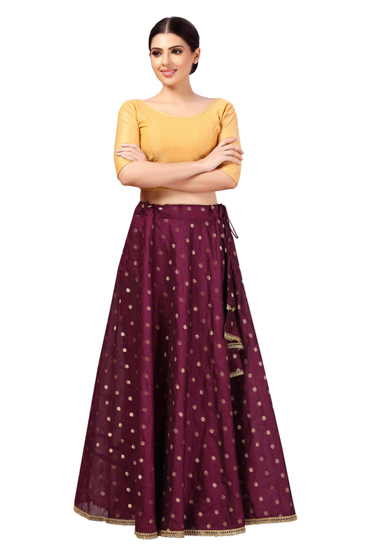 Chanderi Silk Skirt with Soft Crepe Lining — Wine, 41" Length