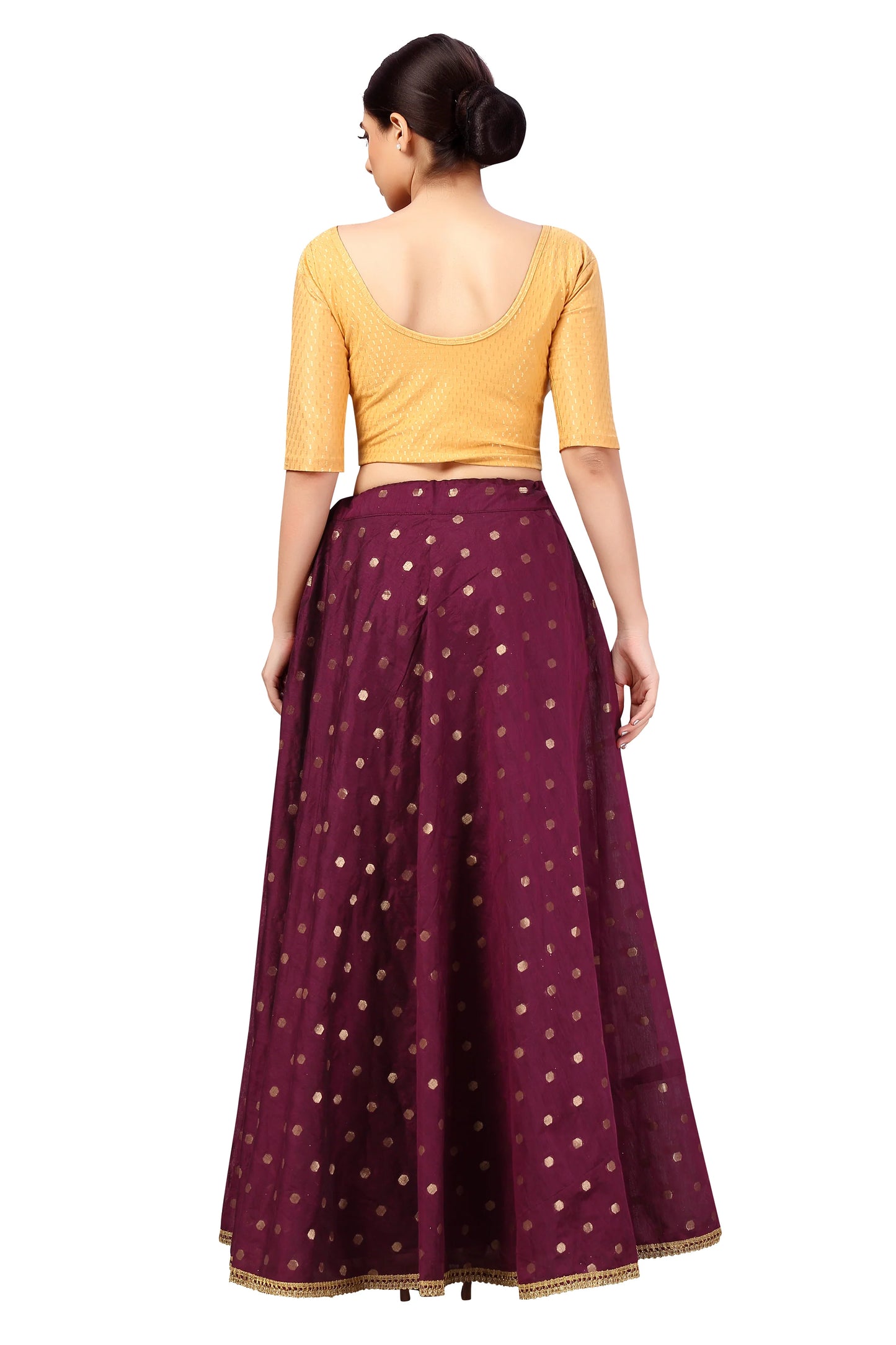 Chanderi Silk Skirt with Soft Crepe Lining — Wine, 41" Length