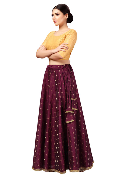 Chanderi Silk Skirt with Soft Crepe Lining — Wine, 41" Length