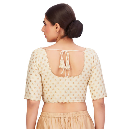 Festive Banaras White Brocade Blouse: Golden Elegance