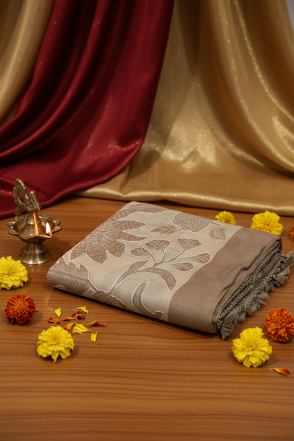 Fancy Kota Saree in Off White with Kantha Applique Work