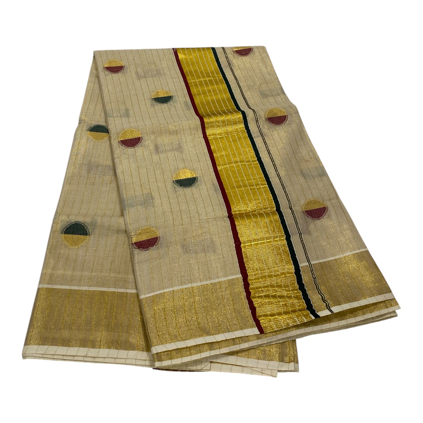 Onam Tissue Saree in Cream with Circle Buttas