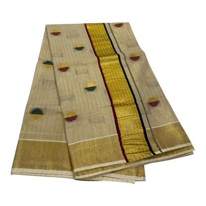 Onam Tissue Saree in Cream with Circle Buttas