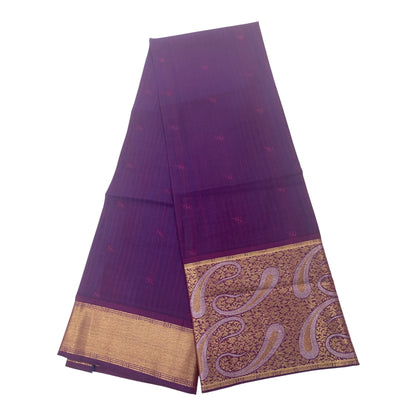 Magenta Semi Silk Saree with Purple Contrast Pallu and Broad Paisley Zari Border