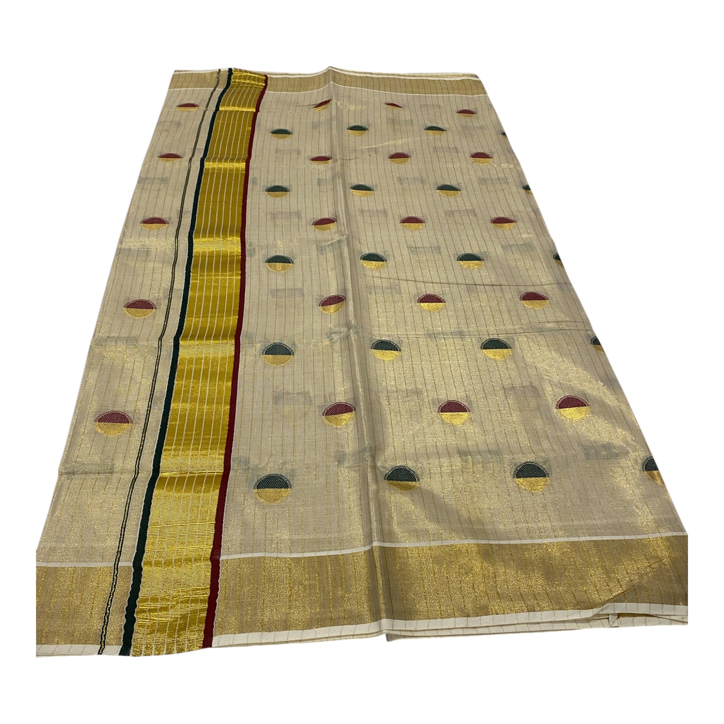 Onam Tissue Saree in Cream with Circle Buttas