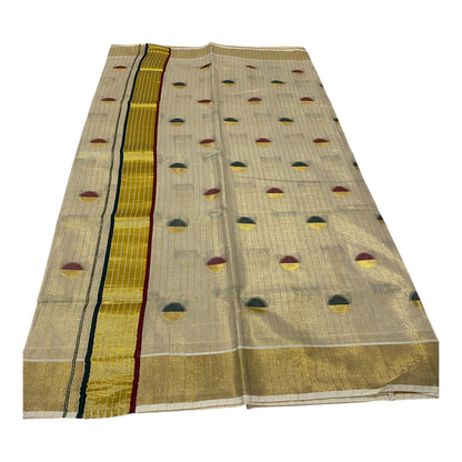 Onam Tissue Saree in Cream with Circle Buttas