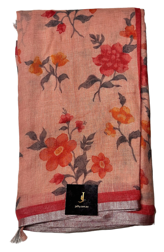 Pure Linen Saree With Floral Digital Print