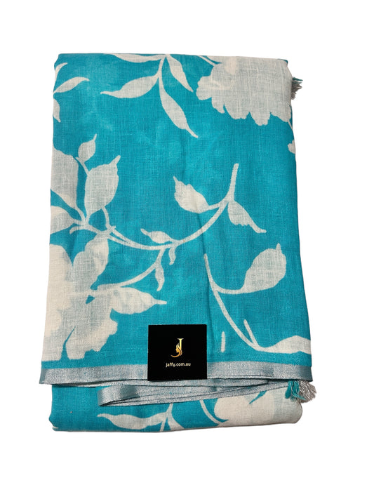 Pure Linen Saree With Floral Digital Print