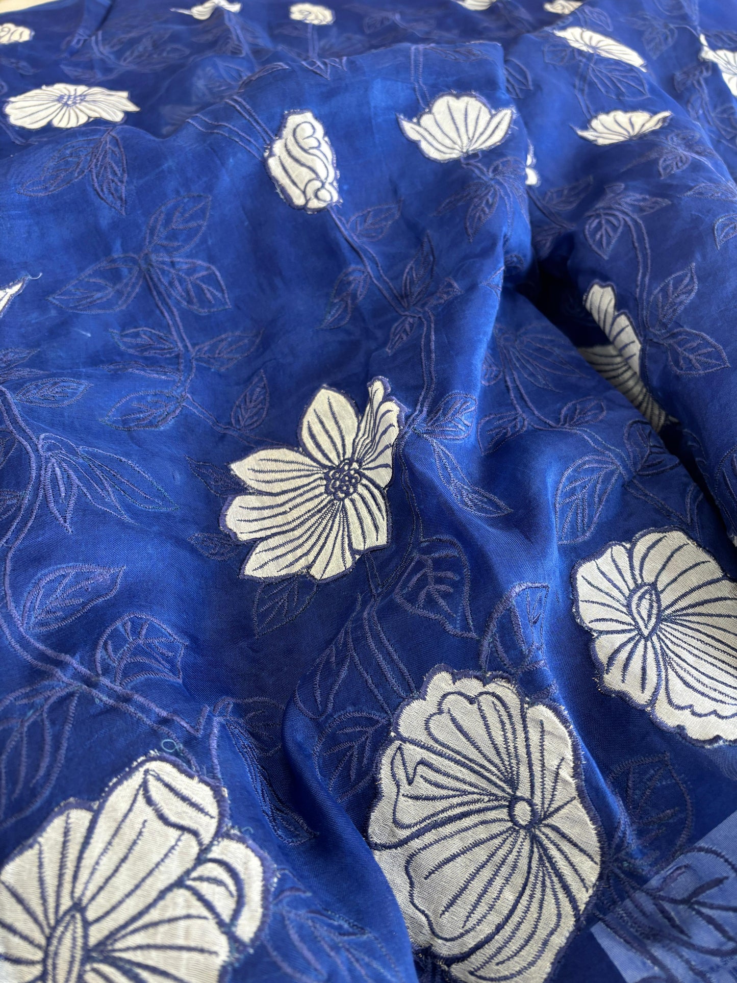 Royal Blue Pure Organza Silk Saree with Tissue Appliqué & Embroidery