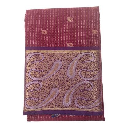 Magenta Semi Silk Saree with Purple Contrast Pallu and Broad Paisley Zari Border