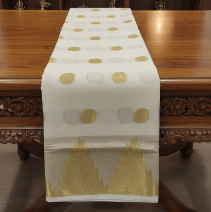 Premium Cotton Handloom Replica Saree in Off-White with Polka Dots and Temple Border
