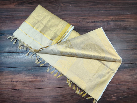 Golden Big Border Onam Saree with Unique Style