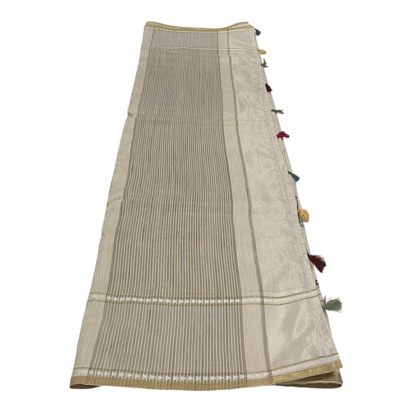 Fancy Tussar Saree in Off White with Kantha Work and Floral Border