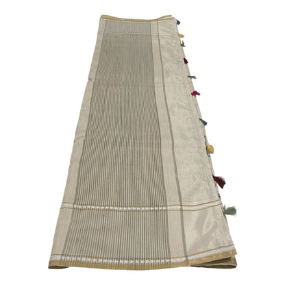 Fancy Tussar Saree in Off White with Kantha Work and Floral Border
