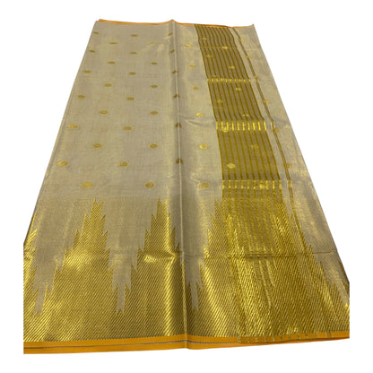 Premium Tissue Set Saree in Cream with Temple Border and Pastel Orange Accents
